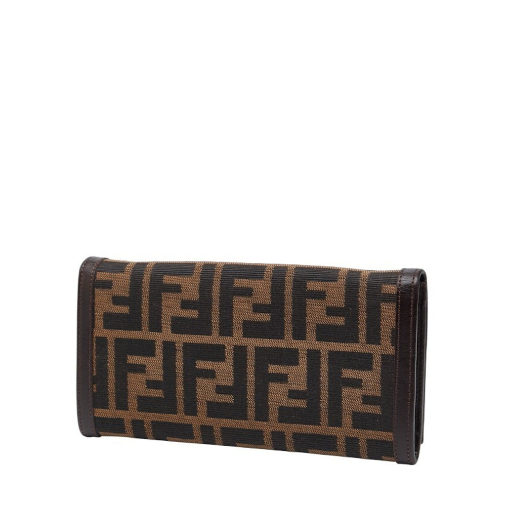 Fendi Zucca long wallet in brown canvas and leather for women.