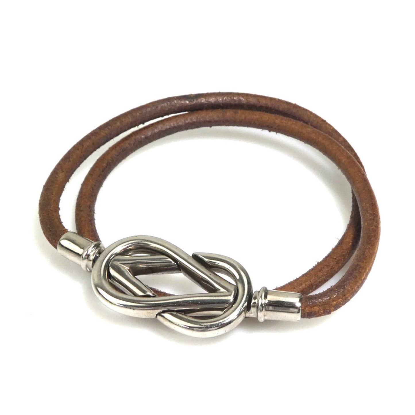 Hermès HERMES Bracelet Choker Necklace, Leather, Metal, Brown, Silver, Women's, e61088a