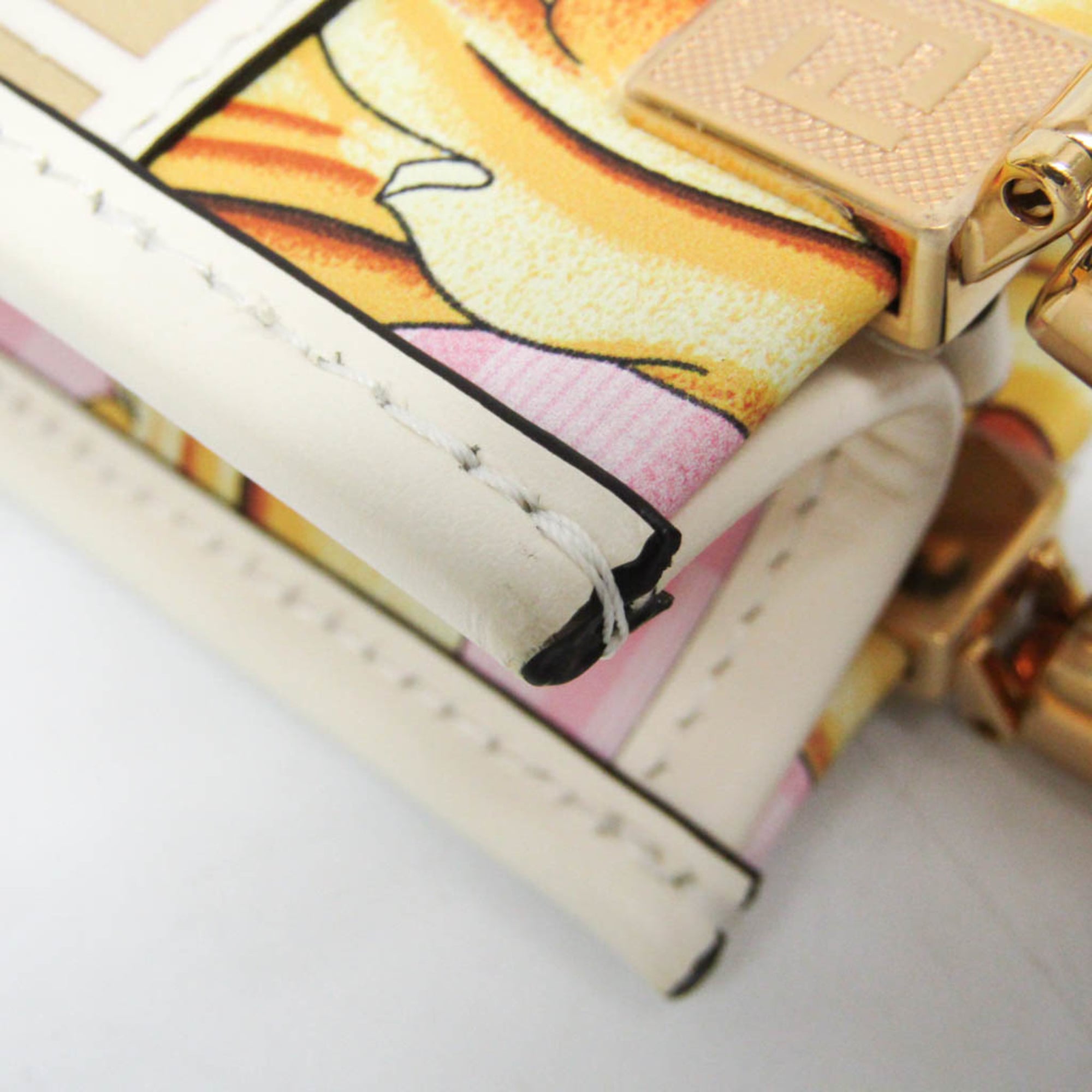 Fendi FENDACE Mini Sunshine Shopper 8BS051 Women's Leather,Coated Canvas Handbag,Shoulder Bag Gold,Pink,White