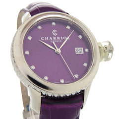 Unused Charriol Columbus 12-Piece Diamond Watch CO36QS.369.003, Stainless Steel Embossed Leather, Purple Dial, Quartz Movement, 0596 CHARRIOL — New - Store Return