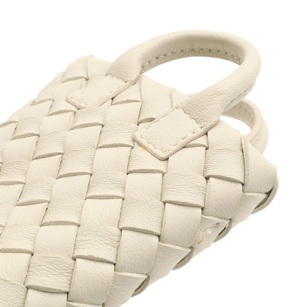 BOTTEGA VENETA Intrecciato Accessory Bag Charm Keychain Mini Pouch Leather Off-White — Like New