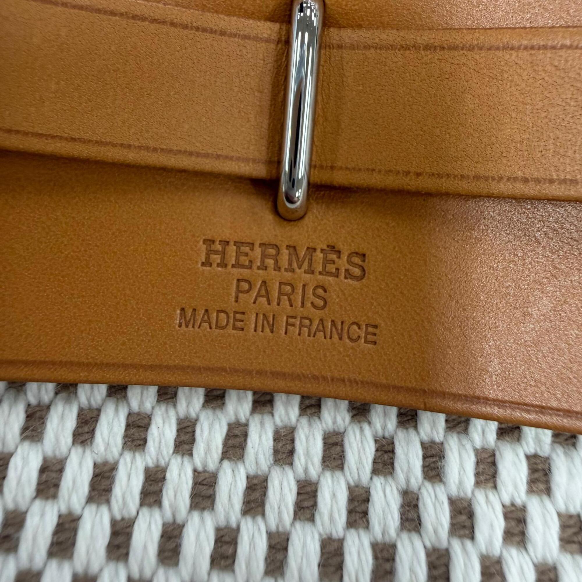 HERMES Herbag TPM Shoulder Bag Toile GM Officier Leather Natural Beige Black Silver Hardware □H Stamp Made in France Women's — Like New