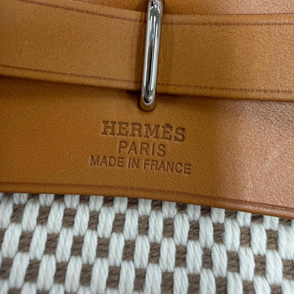 HERMES Herbag TPM Shoulder Bag Toile GM Officier Leather Natural Beige Black Silver Hardware □H Stamp Made in France Women's — Like New