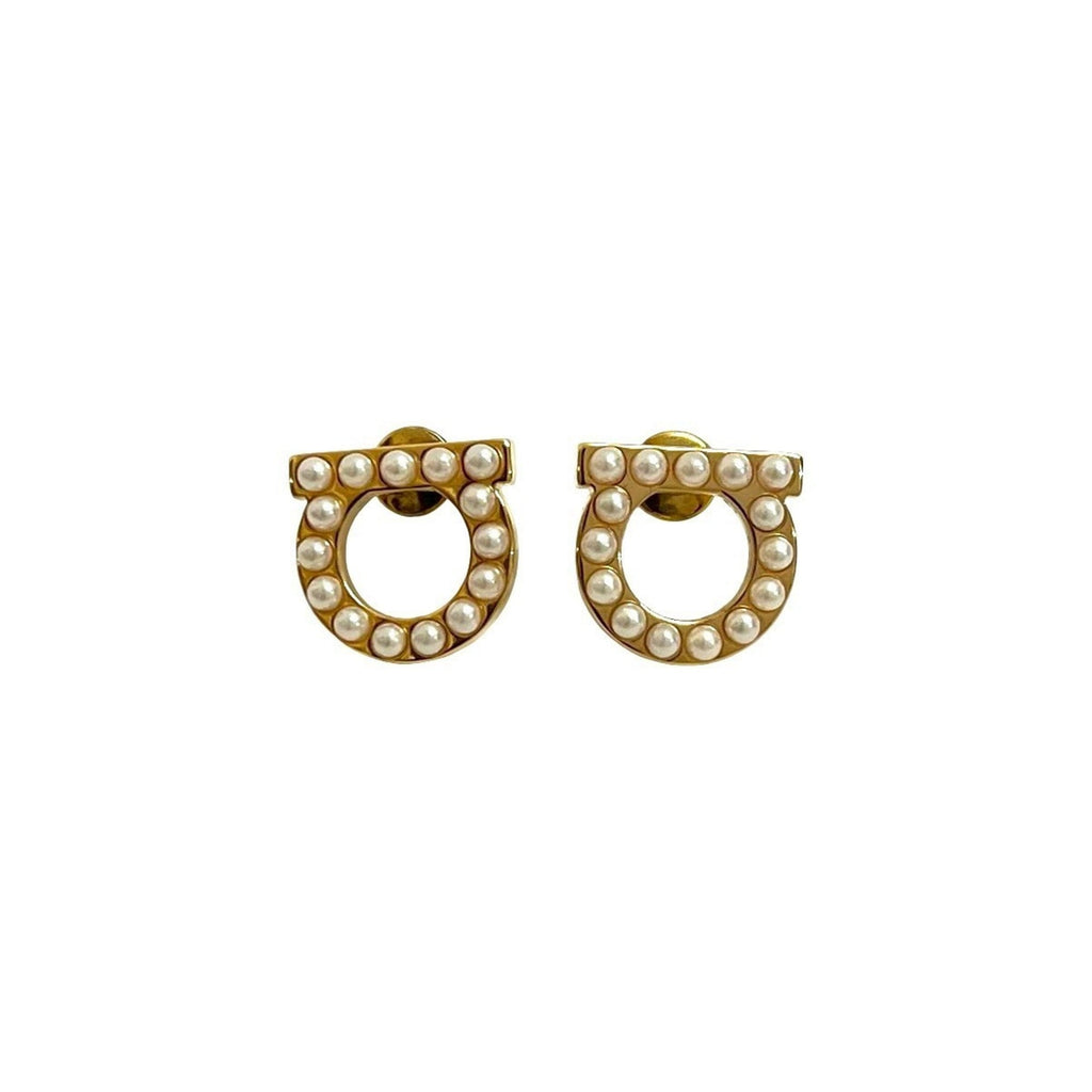 Salvatore Ferragamo Gancini pearl and crystal earrings in gold, 1059b