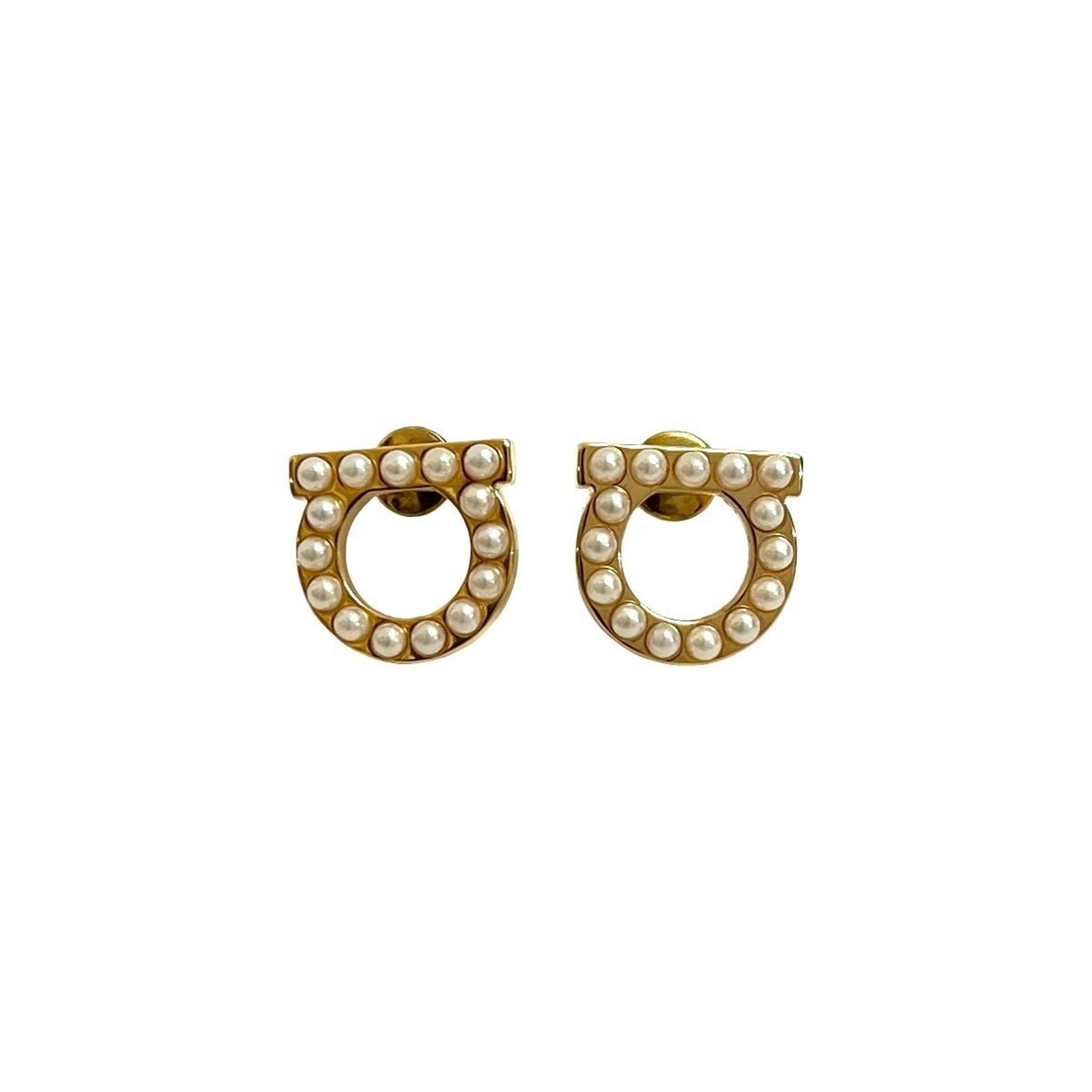 Salvatore Ferragamo Gancini pearl and crystal earrings in gold, 1059b