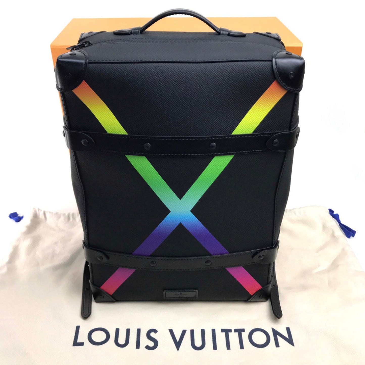 LOUIS VUITTON M30337 Taiga Rainbow Soft Trunk Backpack PM, Leather, Men's, Black
