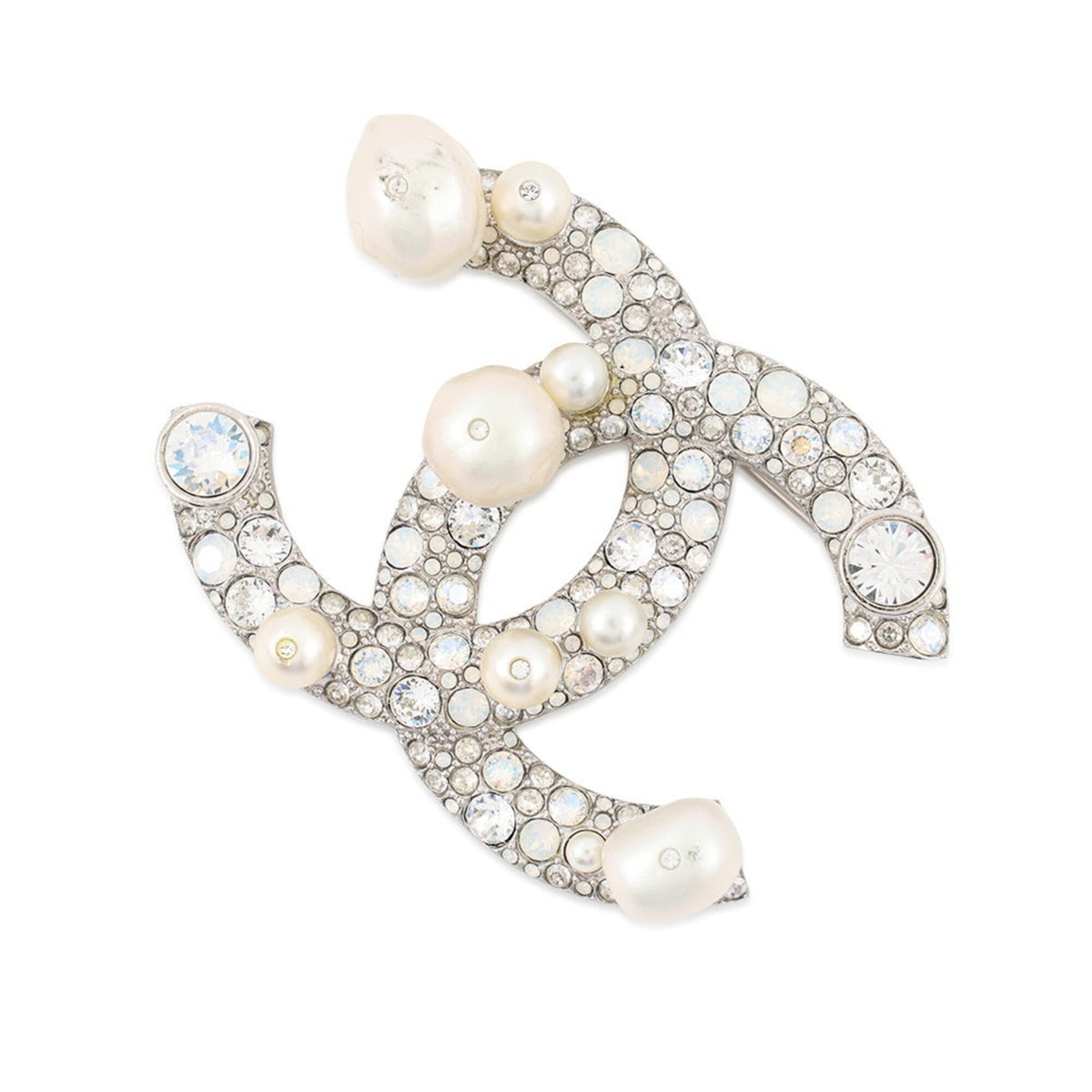 Chanel Brooch, Coco Mark Rhinestone, Faux Pearl, Metal, B17K A96841 CHANEL Brooch BROACH — Like New