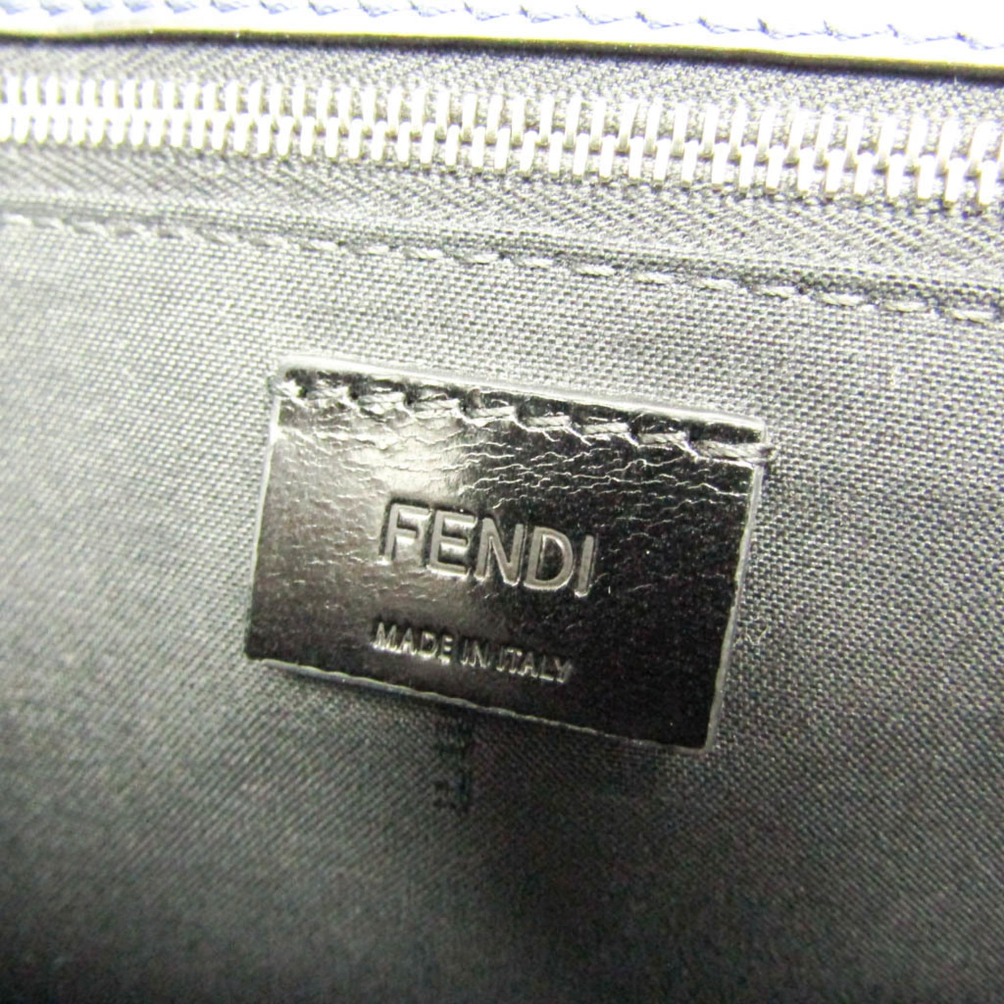 Fendi Flat Baguette Medium 7VA524 Women's Leather,Canvas Shoulder Bag Navy — Like New