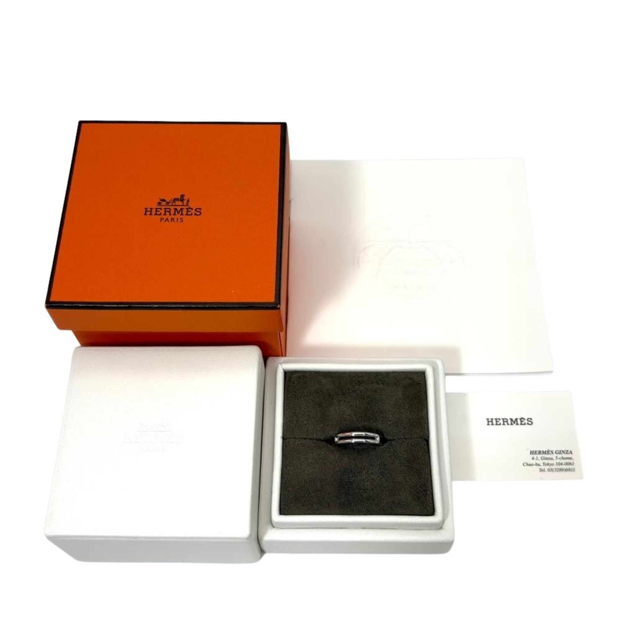 Hermes Ariane Ring, Size #48, 18KWG, 2.8g, White Gold, Approx. Women's — Like New