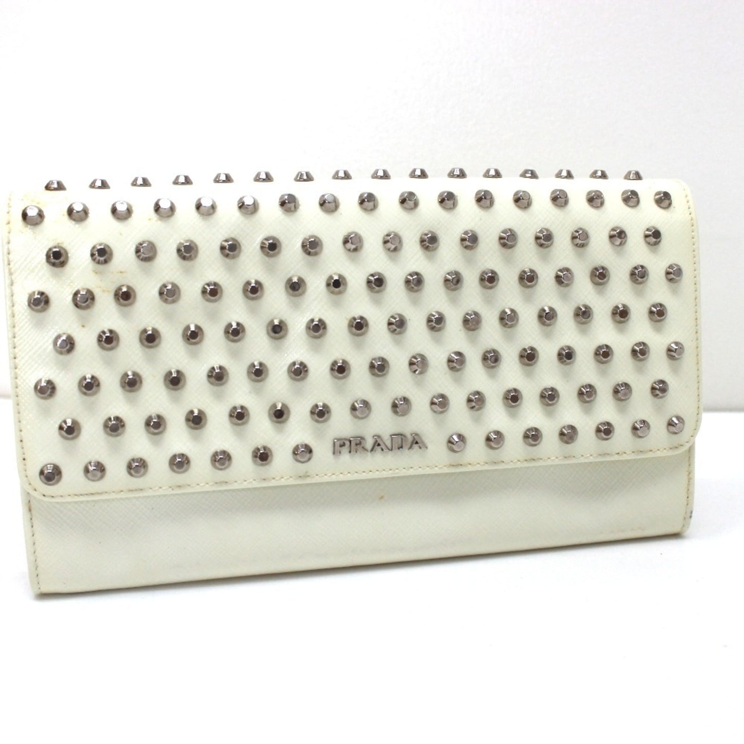 PRADA Prada Wallet Bag Studs Clutch Long Leather Women's White