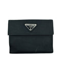 PRADA M523 Triangle Plate W Tessuto Bi-fold Wallet Black Unisex