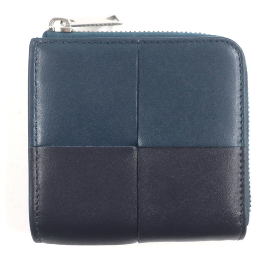 BOTTEGA VENETA 765782 Japan-exclusive Cassette Square Compact Zip Around Leather Wallet, Two-tone, Navy and Black, Silver Hardware, Box Dust Bag Included, Made in Italy