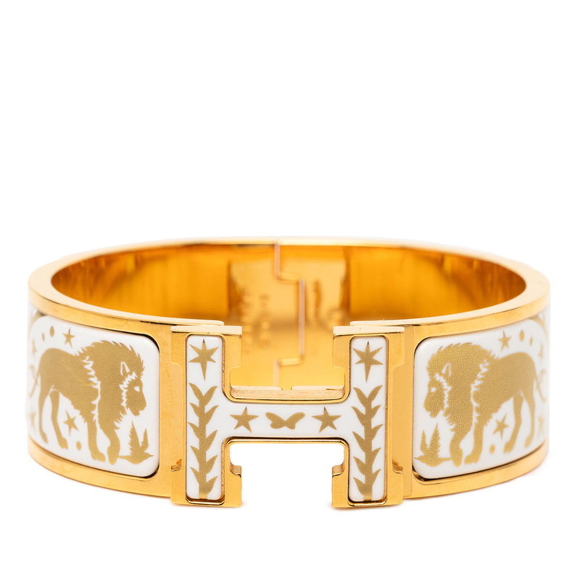 Hermès Click Crack H Bracelet, "Enchanted by the Charm of Orpheus," Gold and White Plated, Women's, HERMES