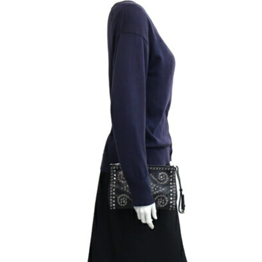 Prada Clutch Bag 1N1825 Black and Red Leather with Strap, Mini Pouch, Punching, Beads, Studs, Women's, PRADA