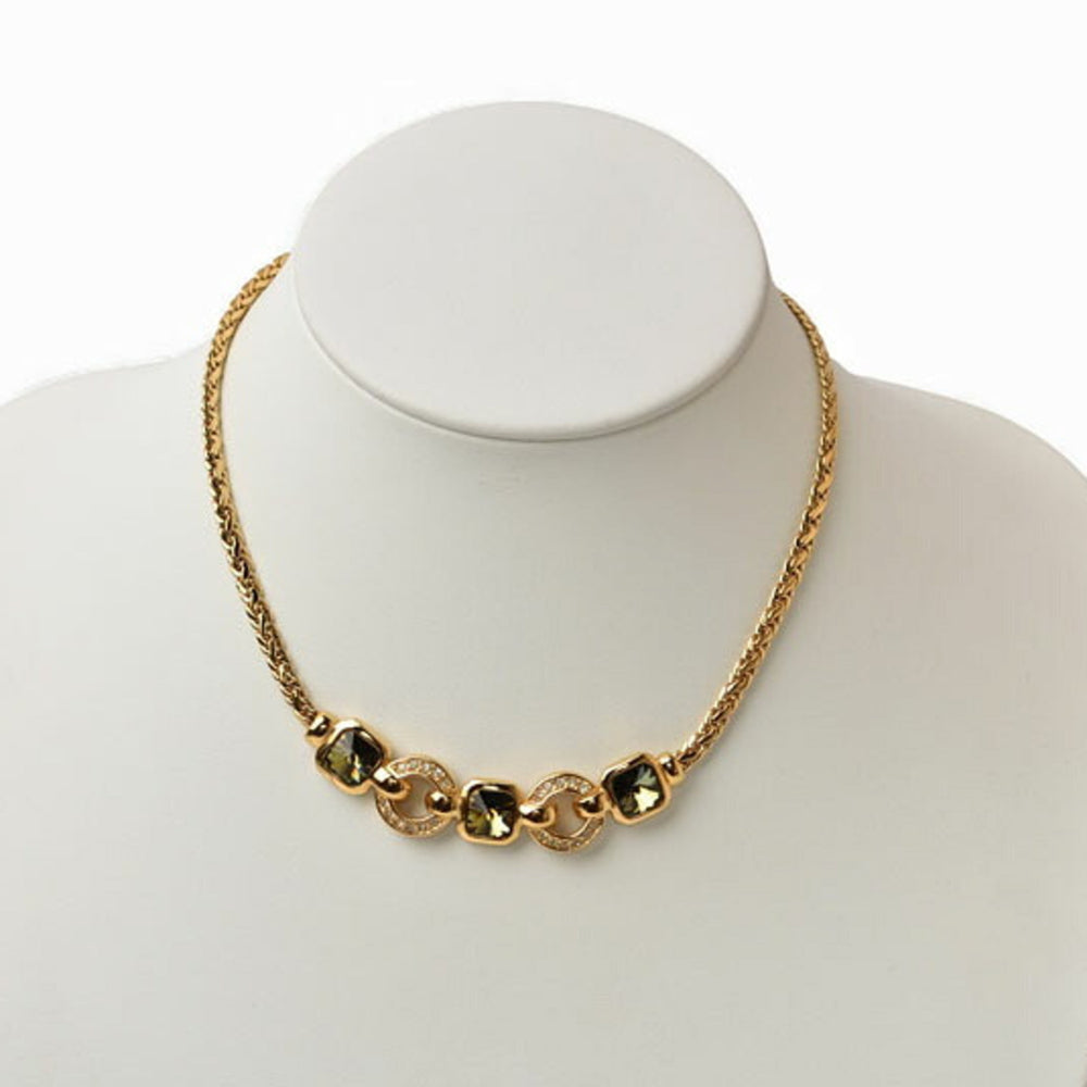 Christian Dior necklace with rhinestones in green and gold — Like New