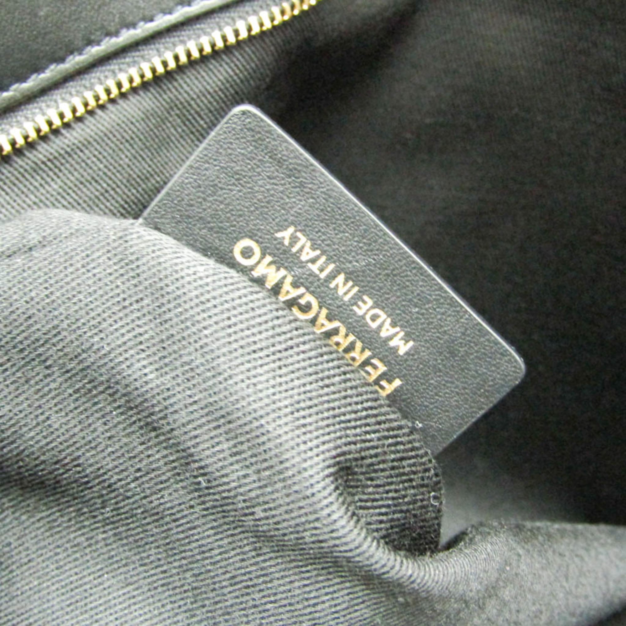 Salvatore Ferragamo Medium GG-219406 Women,Men Fabric,Leather Handbag,Tote Bag Beige,Black — Like New