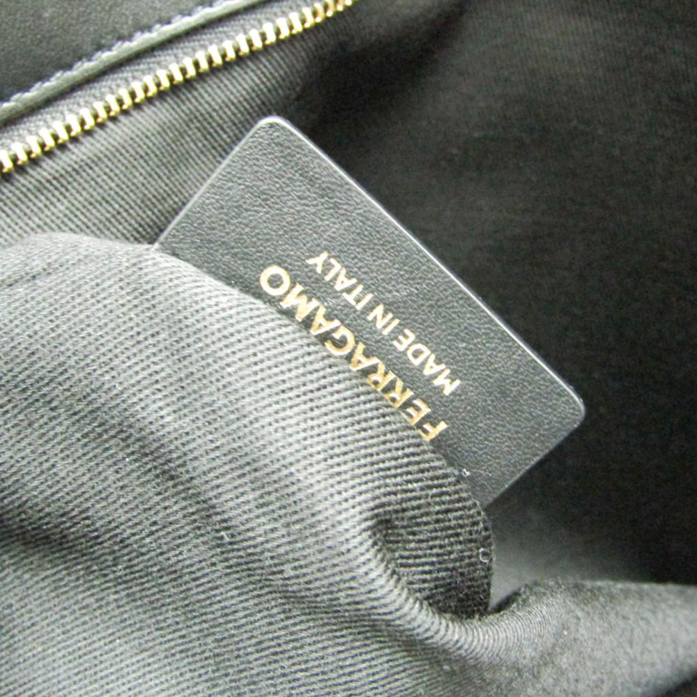 Salvatore Ferragamo Medium GG-219406 Women,Men Fabric,Leather Handbag,Tote Bag Beige,Black — Like New