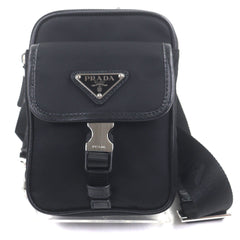 PRADA 2ZH194 Saffiano Leather Nylon Re-Nylon Triangle Logo Plate Smartphone Case Body Bag Black Silver Hardware Made in Italy Men's — Like New
