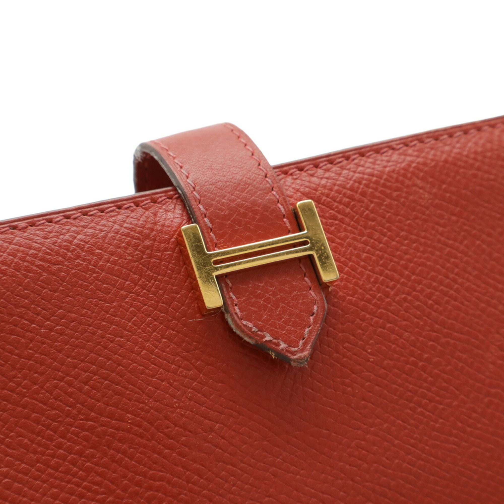 HERMES Bearn Classic Bi-fold Long Wallet, Epsom Leather, Vermilion, Orange Red, □I Stamp