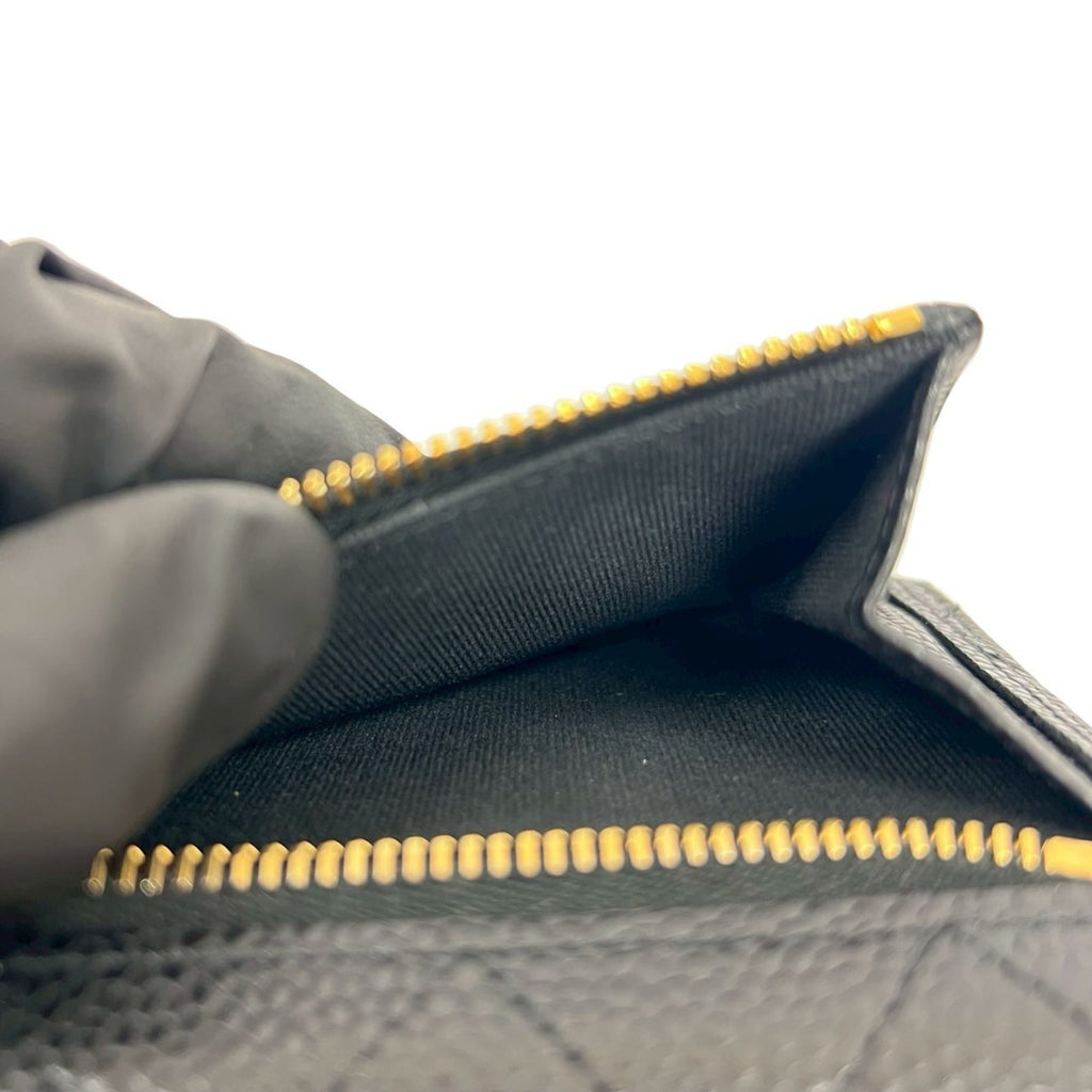 CHANEL Matelasse Coco Mark Caviar Leather Tri-fold Wallet, Black, 64570