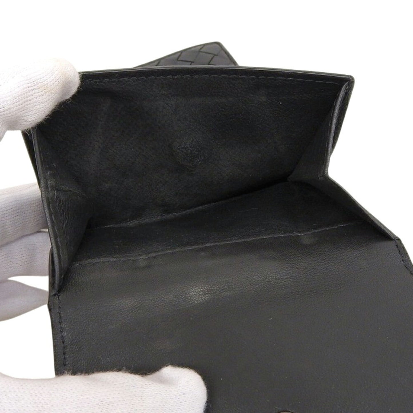 Bottega Veneta Intrecciato Compact Wallet, Double Folding Black Leather