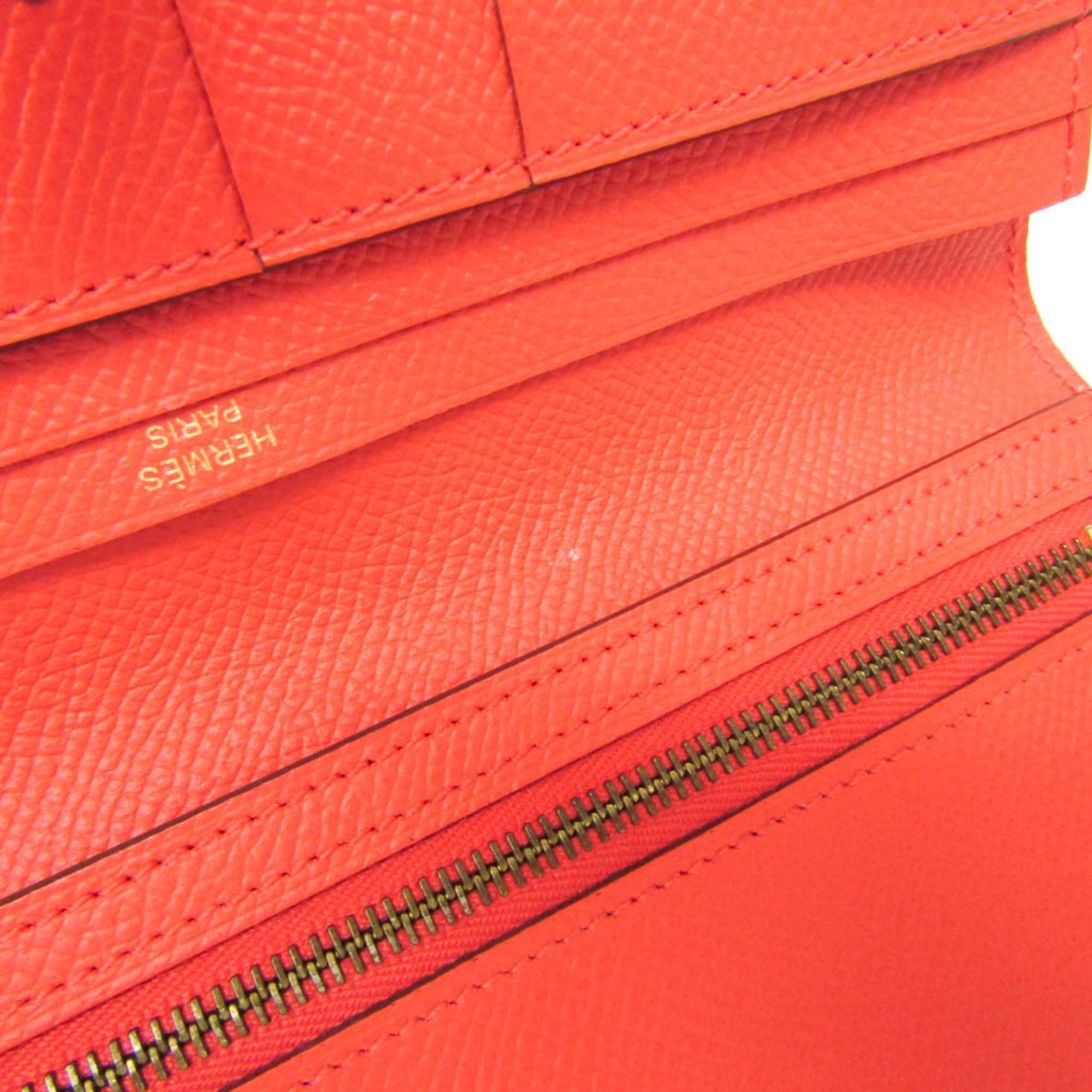 Hermes Bearn Bearn Soufflé Women's Epsom Leather Long Wallet (bi-fold) Salmon Pink