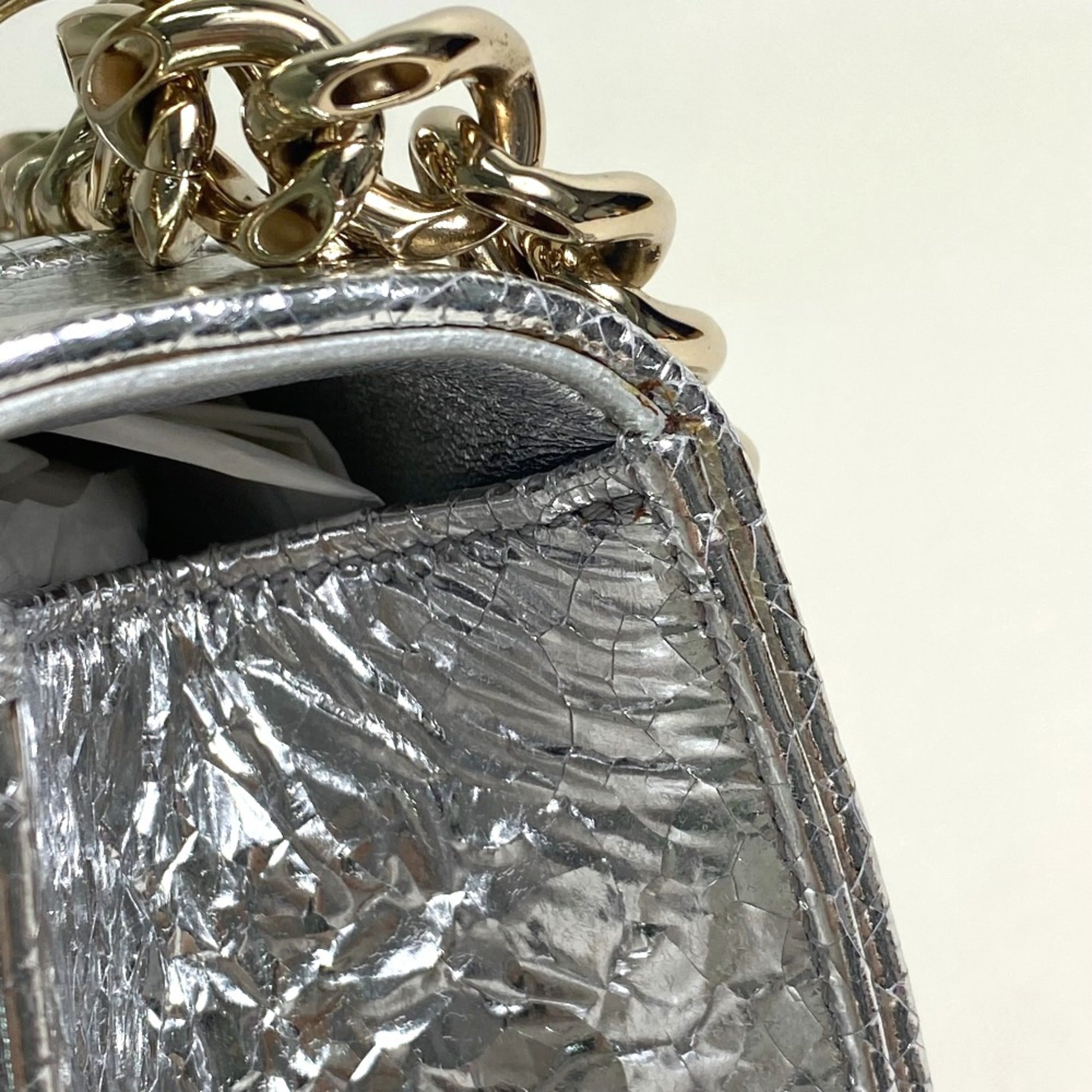 CHRISTIAN DIOR Small flap bag Bag Chain Shoulder Shoulder Bag Silver GoldHardware — Like New