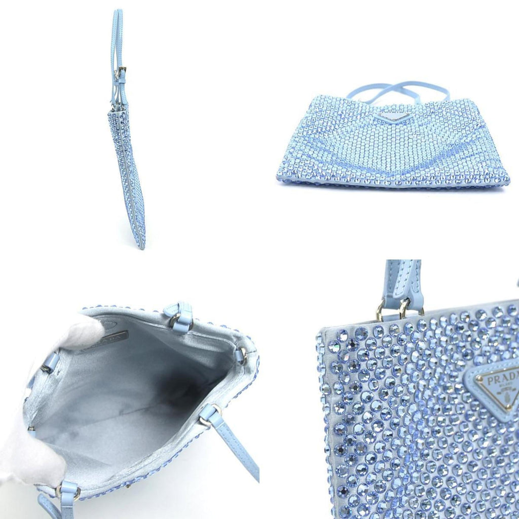 Prada handbag in light blue satin and rhinestones, women's, 1BA253 90225n