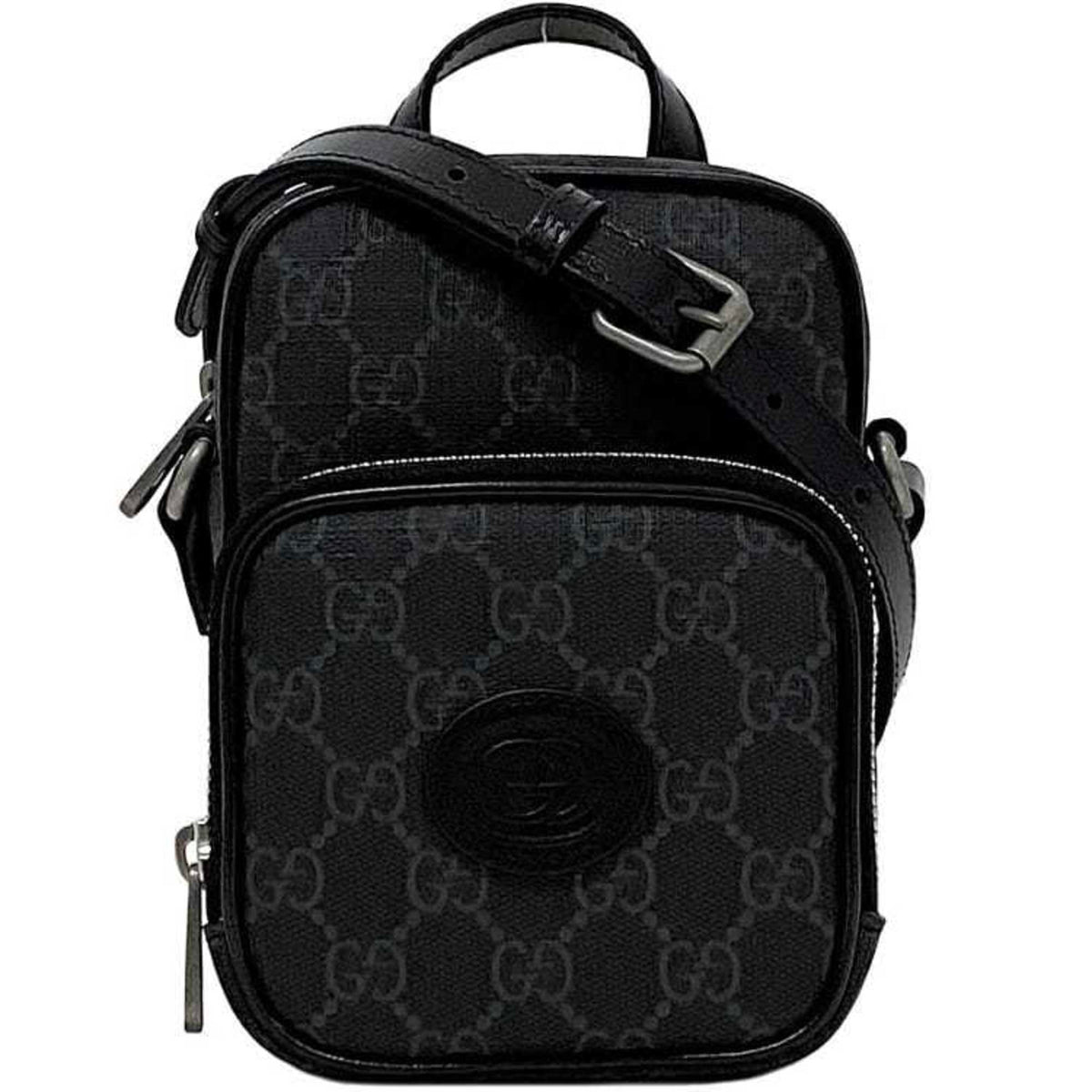 Gucci Shoulder Bag f-21810 Black Interlocking 672952 92TCN 1000U PVC Leather 0416 GUCCI Pochette Crossbody GG Supreme Unisex Women Men — Like New