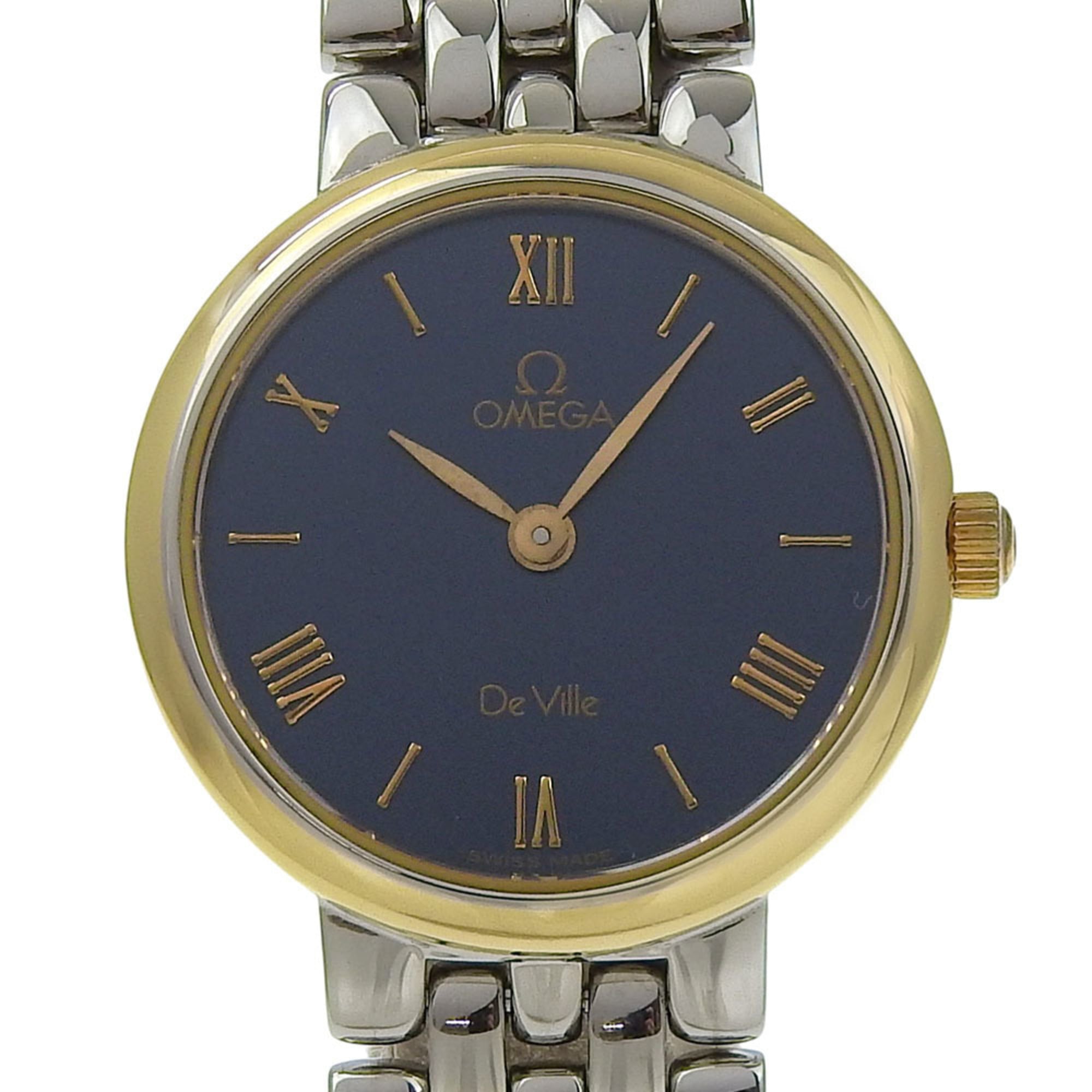 Omega De Ville 7261.83 Stainless Steel Watch, 1993 Model, Quartz, Analog, Black Dial, Ladies' Watch — Good