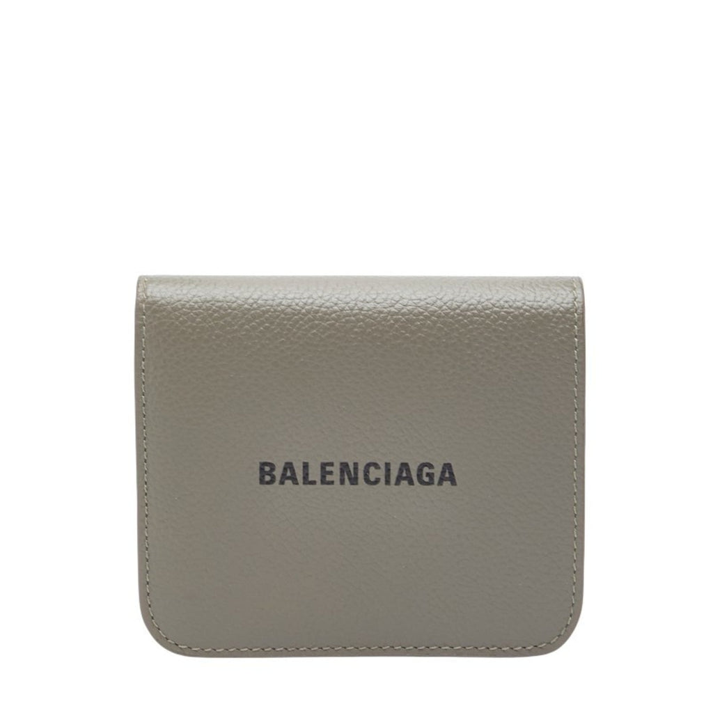 Balenciaga Logo Bifold Compact Wallet 594216 Gray Leather Women's BALENCIAGA