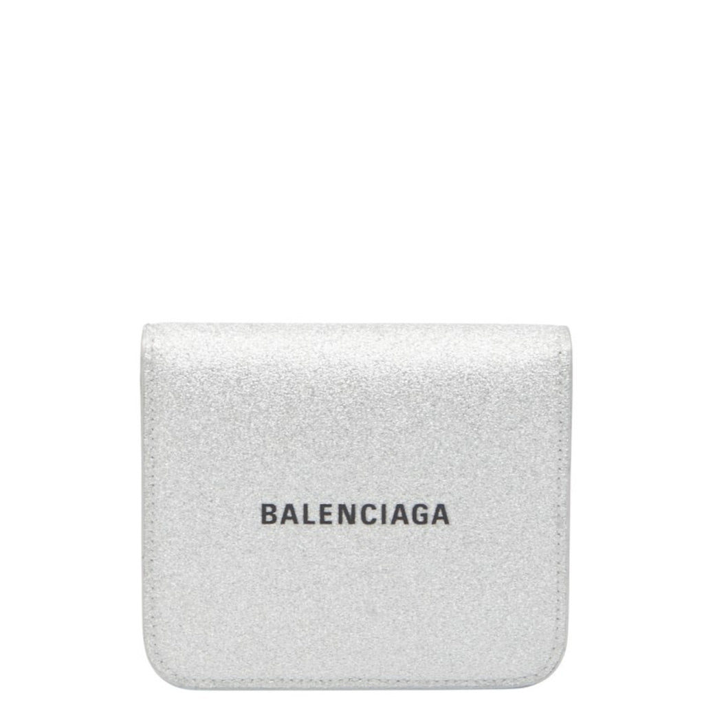 Balenciaga Logo Bifold Wallet 594216 Silver Leather Women's BALENCIAGA