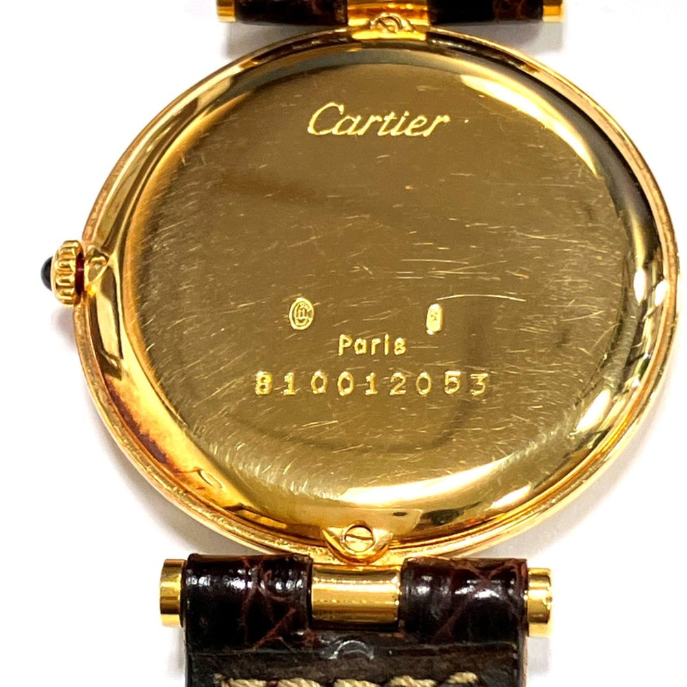 Cartier Vendome Louis LM Watch, Total Weight 25g, 18K Gold Leather Strap, Quartz Movement, White Dial, 81001 — Good