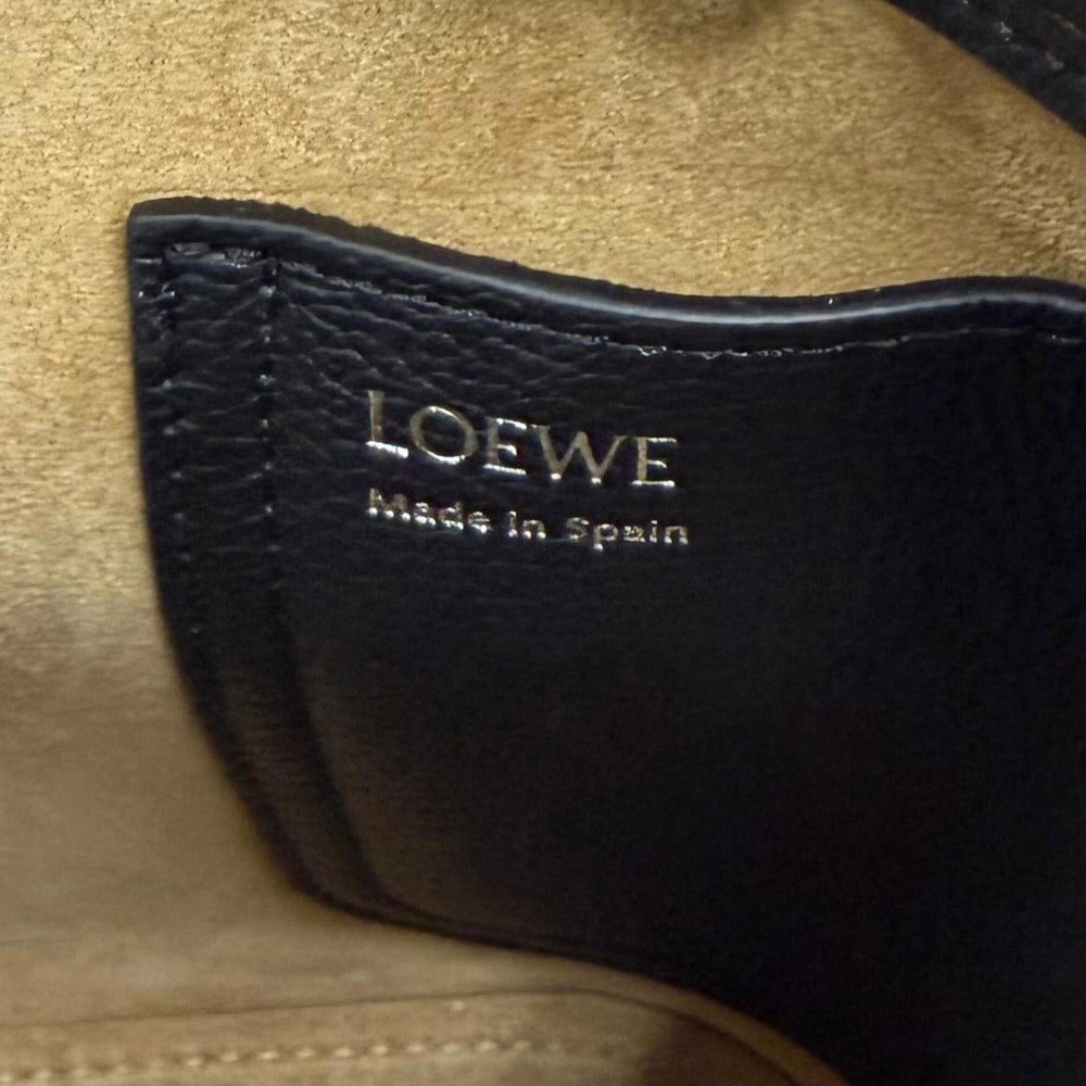 LOEWE AANBBBMX31 Pebble Bucket Bag Mini Soft Grain Calf Anagram Leather 2-Way Shoulder Black Silver Hardware Made in Spain Women's Comes with Dust — Like New