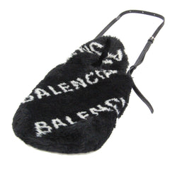 Balenciaga Everyday Phone Holder 596564 Women's Leather,Faux Fur Handbag,Shoulder Bag Black,White — Like New