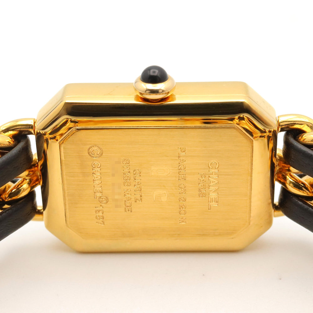 Chanel CHANEL Première S Watch, Gold Plated (GP), Leather Strap, Women's, Black, H0001 — Very Good
