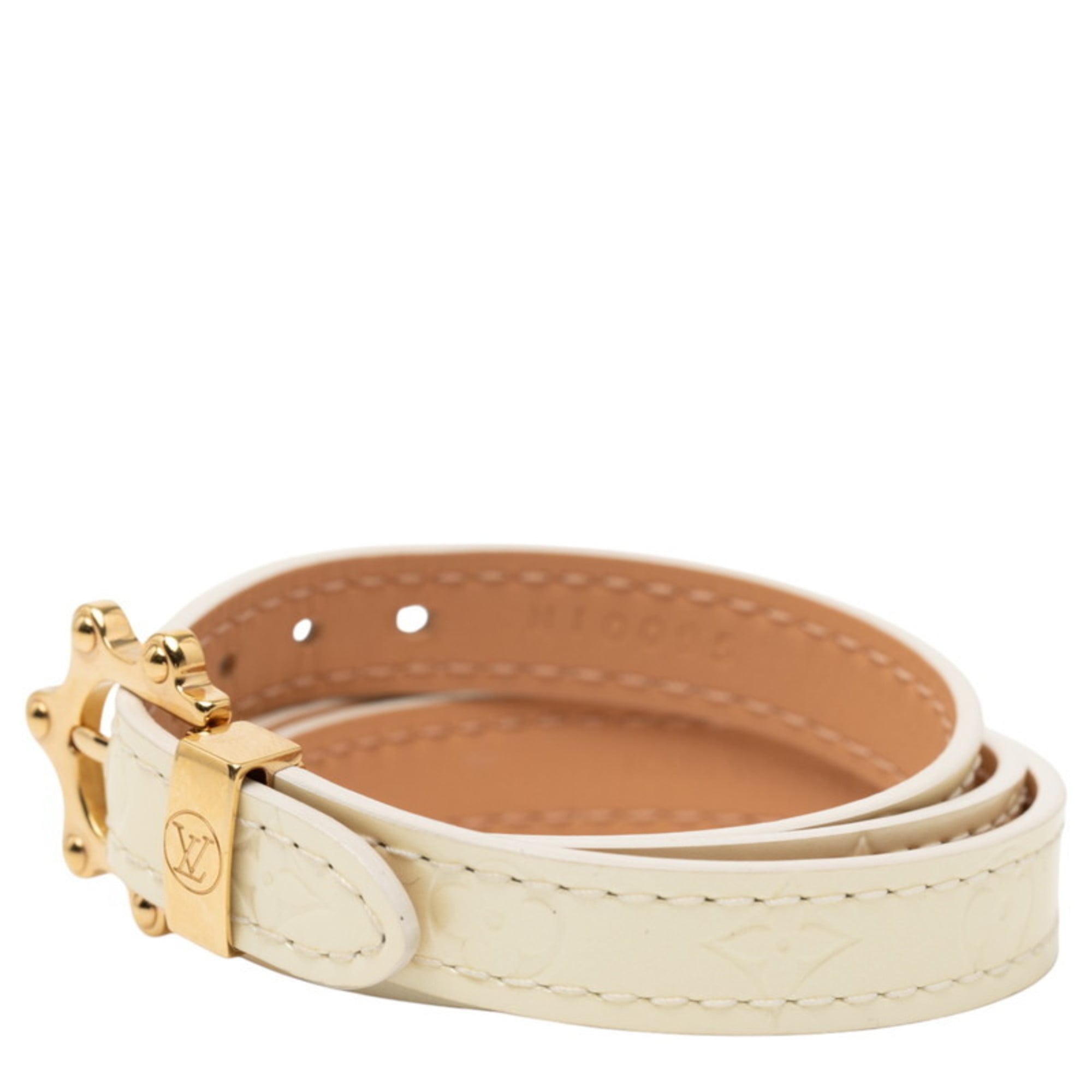Louis Vuitton Monogram Vernis Triple Tour Bracelet M91400, Beige, Gold-Plated Patent Leather, Women's, LOUIS VUITTON