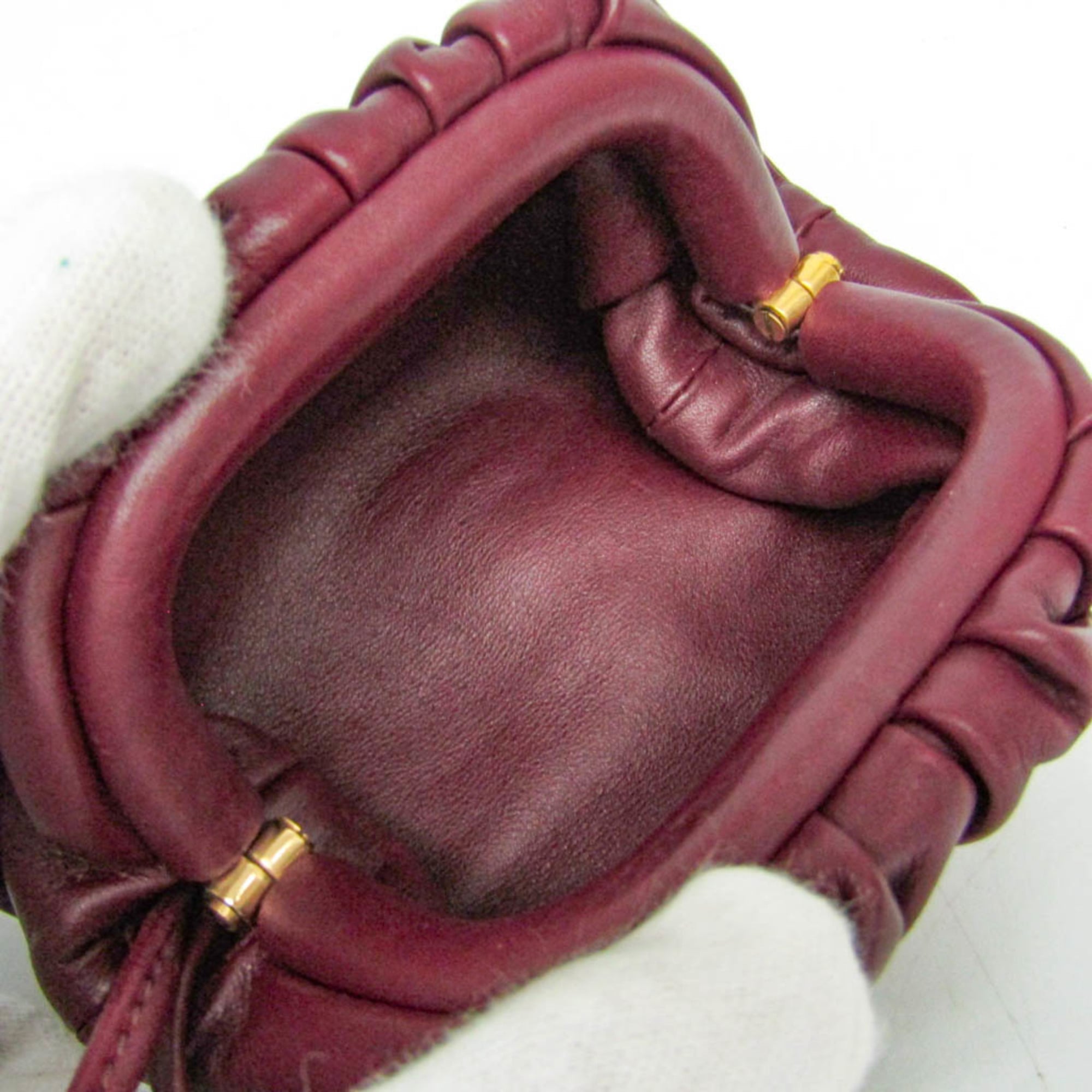 Bottega Veneta Shoulder Clasp 577816 Men,Women Leather Coin Purse/coin Case Bordeaux,Wine