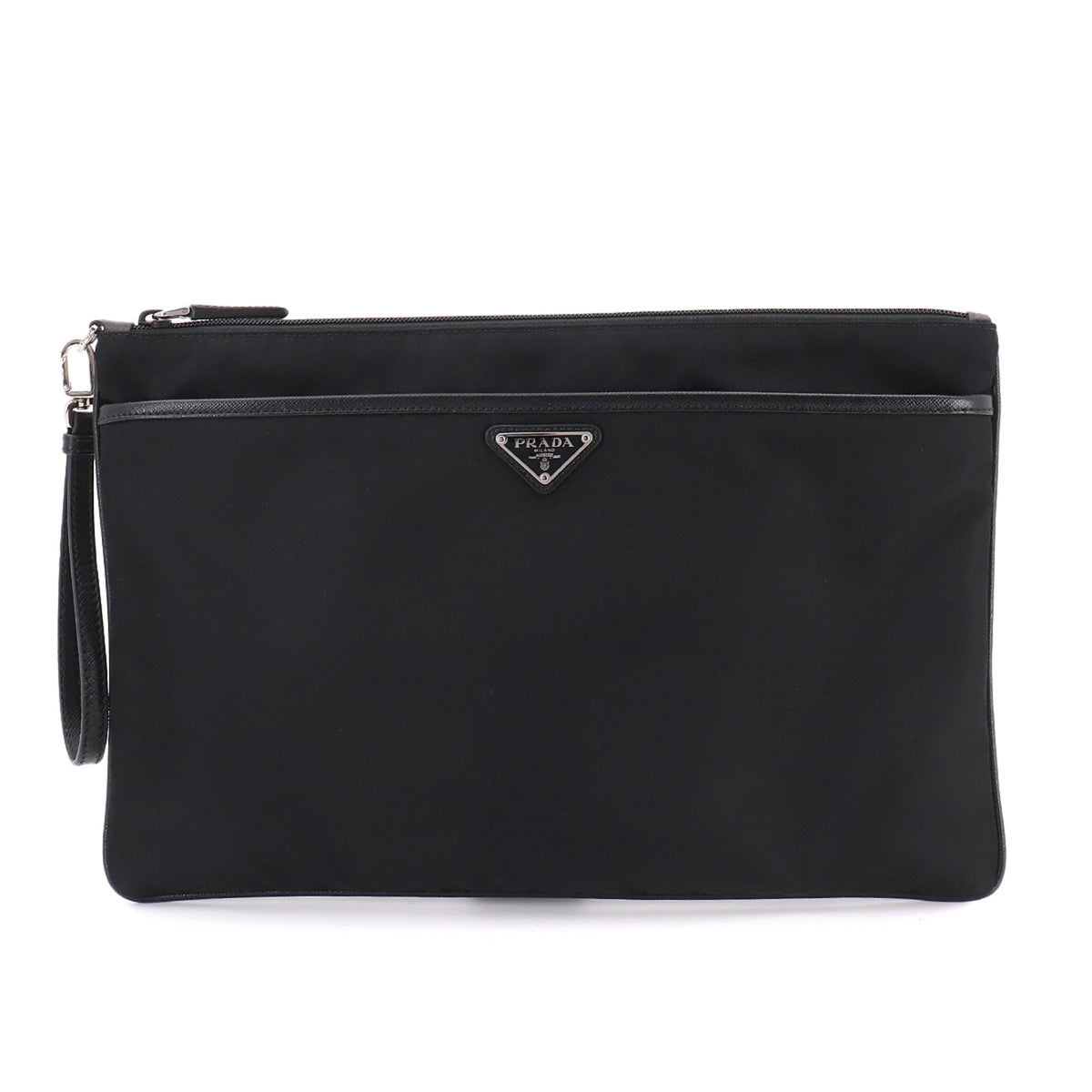 Prada Clutch Handbag, Nylon & Saffiano Leather, Black, 2VN012 — Like New