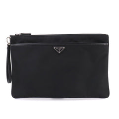 Prada Clutch Handbag, Nylon & Saffiano Leather, Black, 2VN012 — Like New