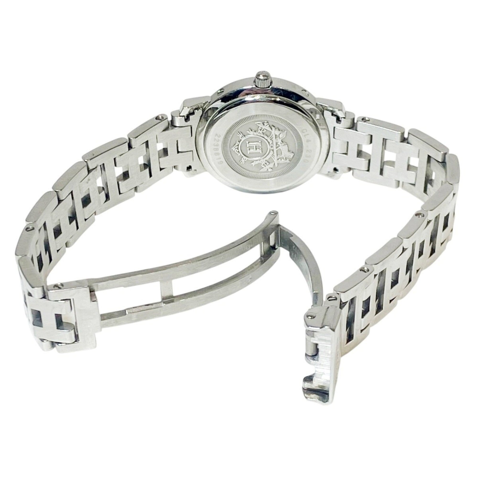 Hermes Clipper Nacre watch, total weight 42.8g, stainless steel, quartz movement, pink mother-of-pearl dial, CL4.230 — Good