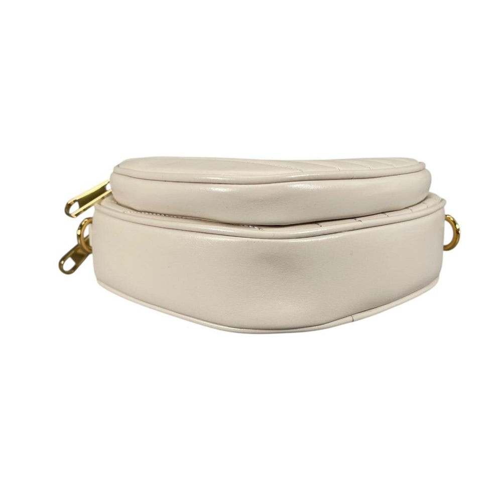 Gucci shoulder bag, heart chain, interlocking G design, leather, 751628, white — Like New