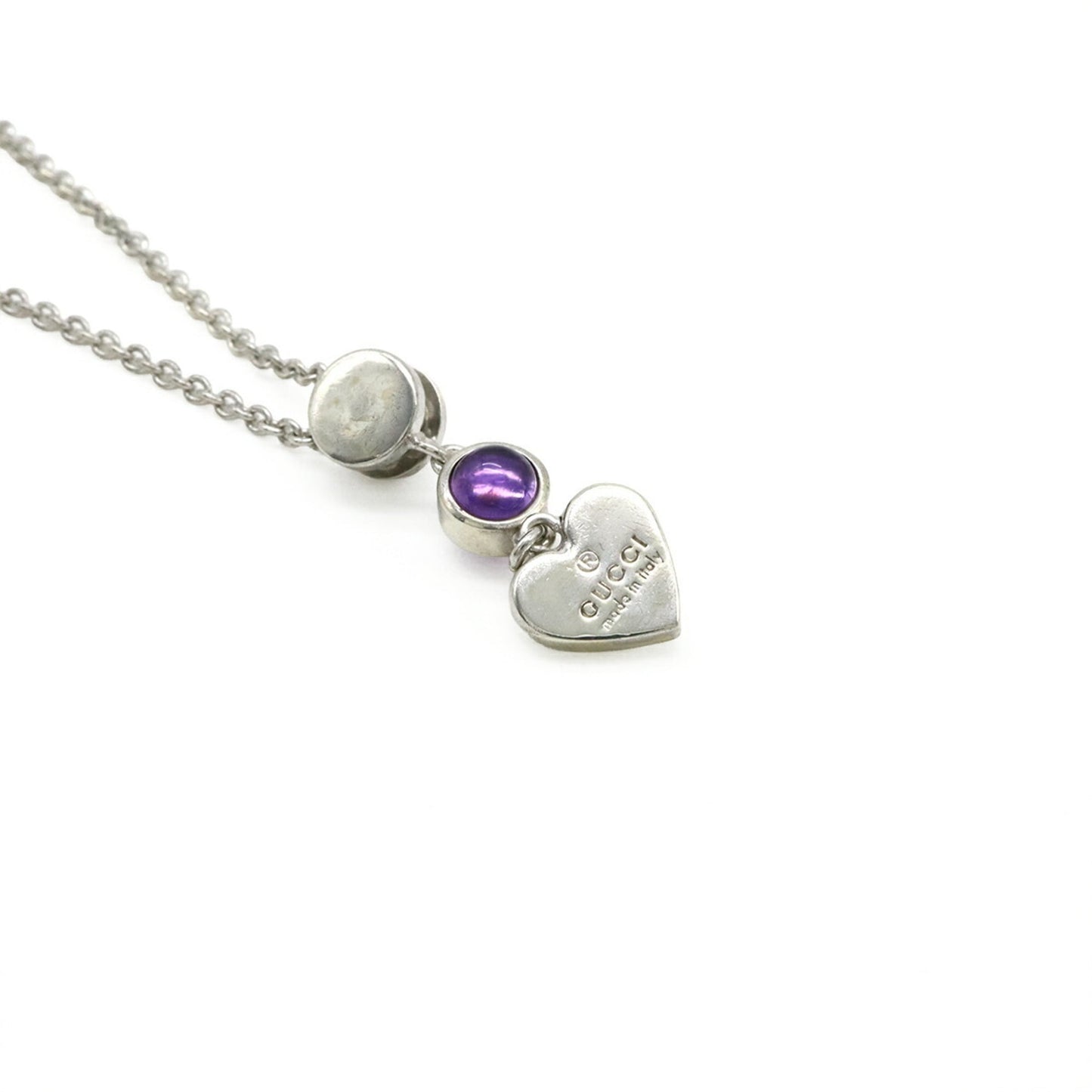 GUCCI Trademark Heart Motif Necklace Pendant in SV925 with Cone Studs and Colored Stones Purple (Product Code: 325871)