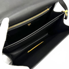 Salvatore Ferragamo Joanne Gancini Calf Leather Shoulder Bag, Black with Gold Hardware, Made in Italy, Women's — Like New