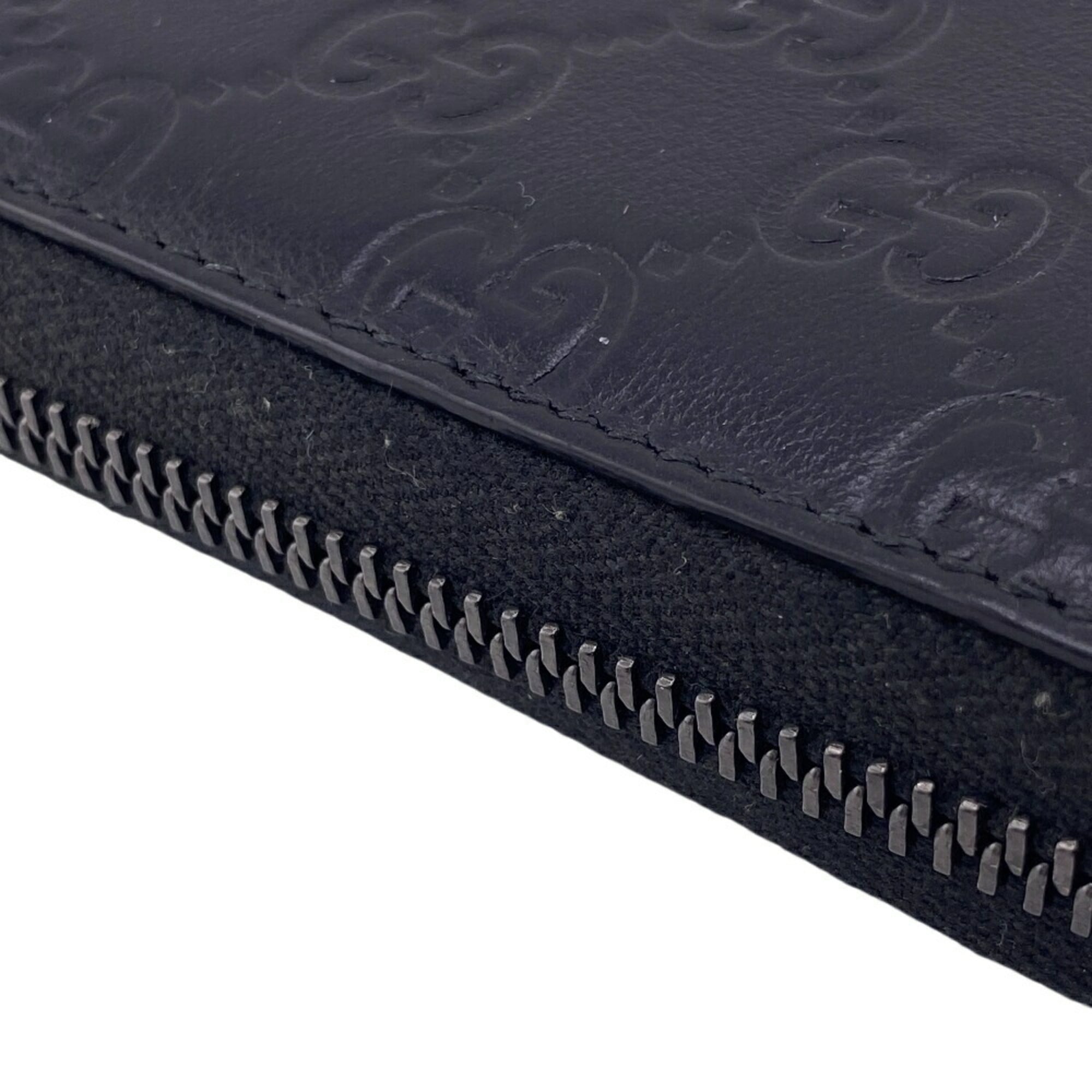 GUCCI 307937 Round Shima GG Long Wallet Black Men's