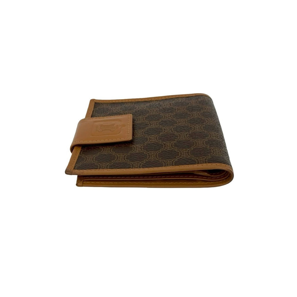 CELINE Vintage Macadam Blason Triomphe Leather Bi-fold Wallet with Mini Coin Purse, Brown, 22754
