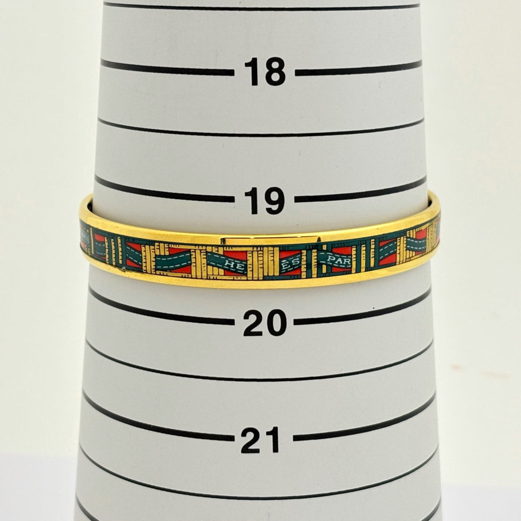 Hermes enamel PM cloisonné bangle in GP gold and green for women