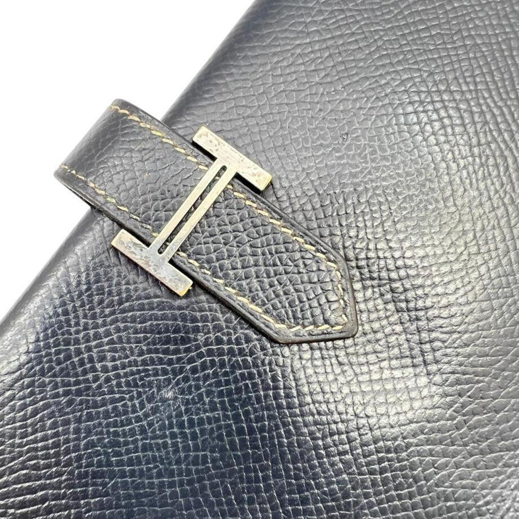 HERMES Bearn Classic Long Wallet, Couchvel, Navy Blue, E Stamp, Made in 2001, Men's and Women's