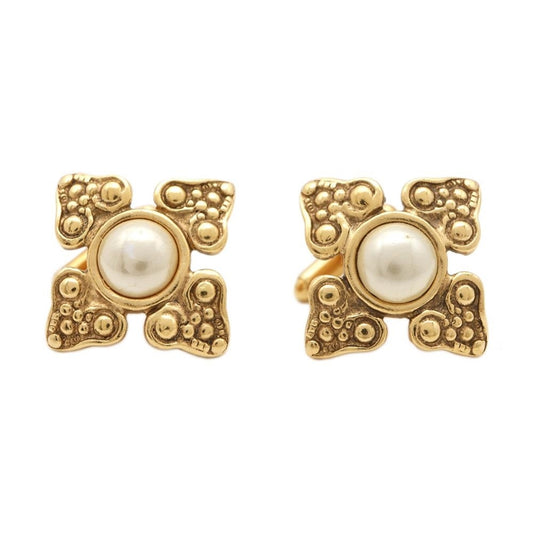 CHANEL Cufflinks Faux Pearl Metal