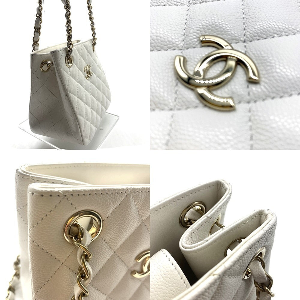 Chanel Matelassé Mini Bucket Chain Shoulder Bag, White, Women's, AS3176 — New - Store Return